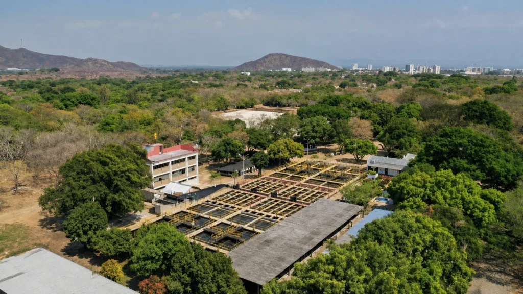 Vista aérea de la planta de tratamiento de agua de Emdupar en Valledupar