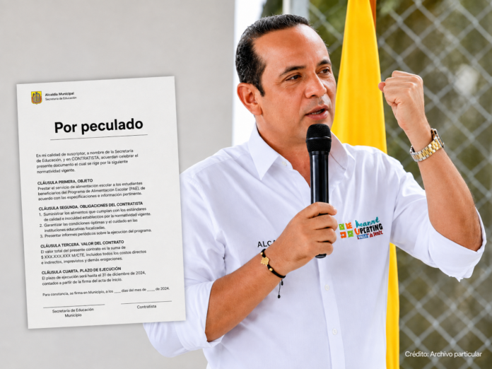 Raúl Machado junto a imagen ilustrativa de un contrato del Programa de Alimentación Escolar PAE