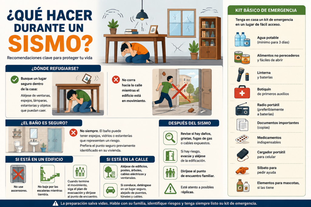 Kit de emergencia preparado en casa para un sismo