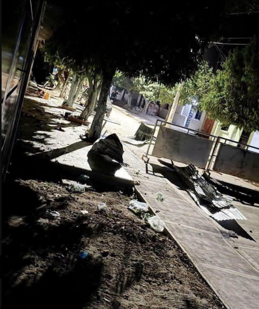 Daños registrados tras el ataque a la estación de Policía en San Roque, corregimiento de Curumaní, Cesar.