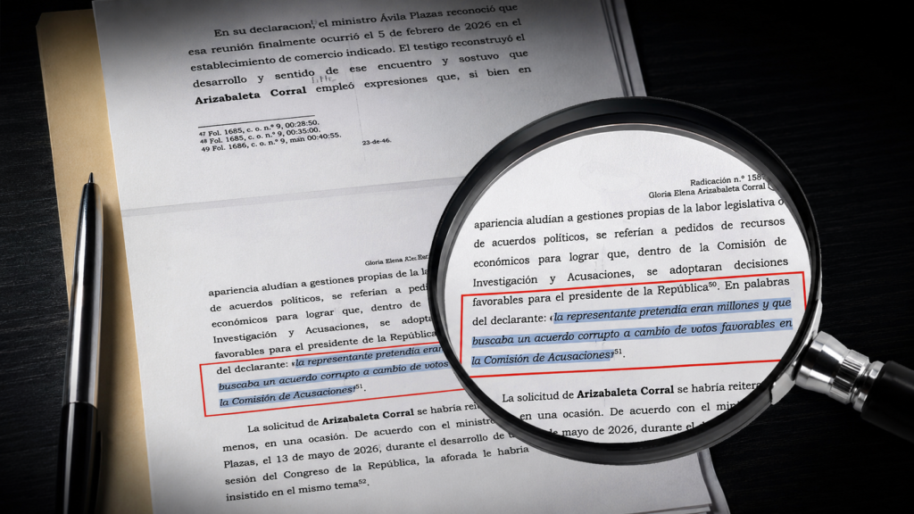 Documento de la Corte con la declaración de Germán Ávila sobre presuntos pedidos de dinero y votos favorables en la Comisión de Acusaciones.