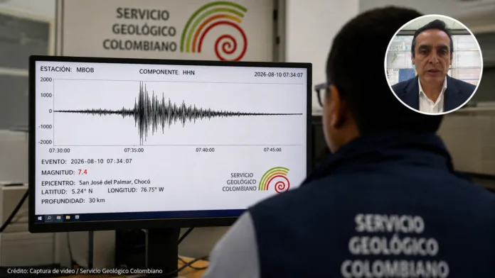 Julio Fierro durante el monitoreo del sismo de 7,4 en Colombia en el Servicio Geológico Colombiano