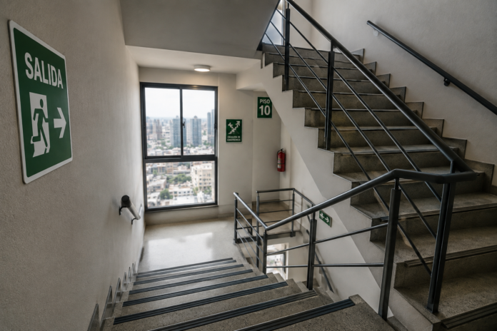 Evacuación de edificios durante un terremoto por escaleras de emergencia