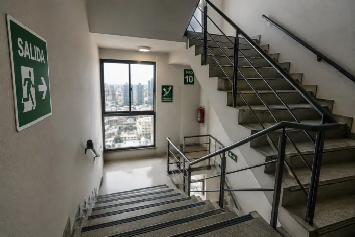 Evacuación de edificios durante un terremoto por escaleras de emergencia
