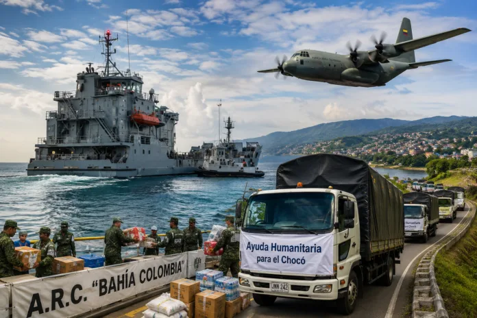 Ayuda al Pacífico por tierra, aire y mar con el ARC La Guajira, apoyo aéreo y transporte humanitario tras el terremoto