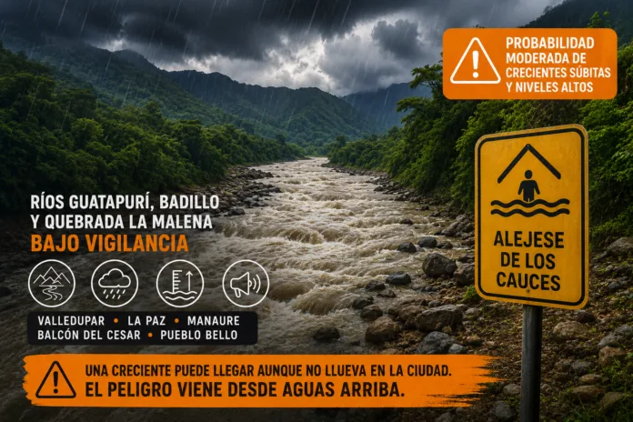 Alerta naranja en el Cesar por crecientes súbitas en los ríos Guatapurí, Badillo y quebrada La Malena