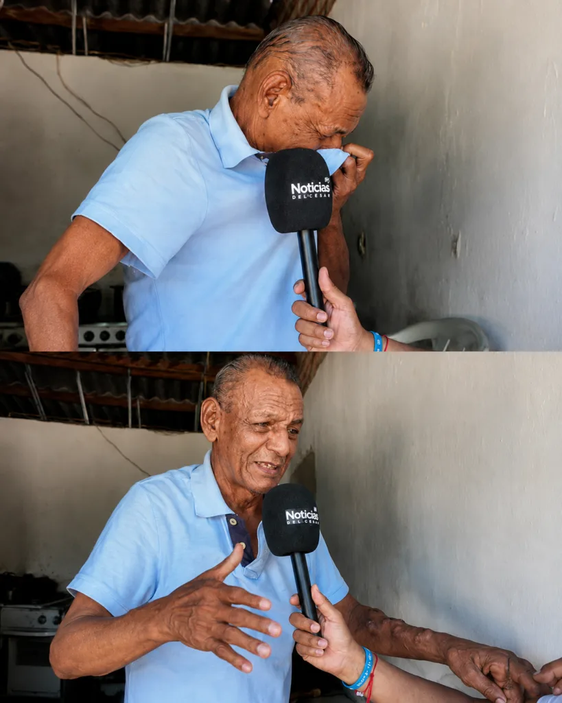 Amado Arévalo durante entrevista sobre aguas negras en Villa Miriam, Valledupar