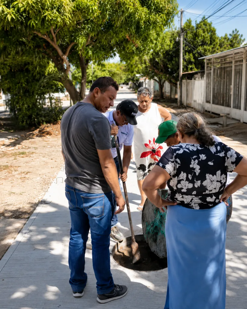 Vecinos revisan alcantarillado tras rebosamiento de aguas negras en Villa Miriam, Valledupar