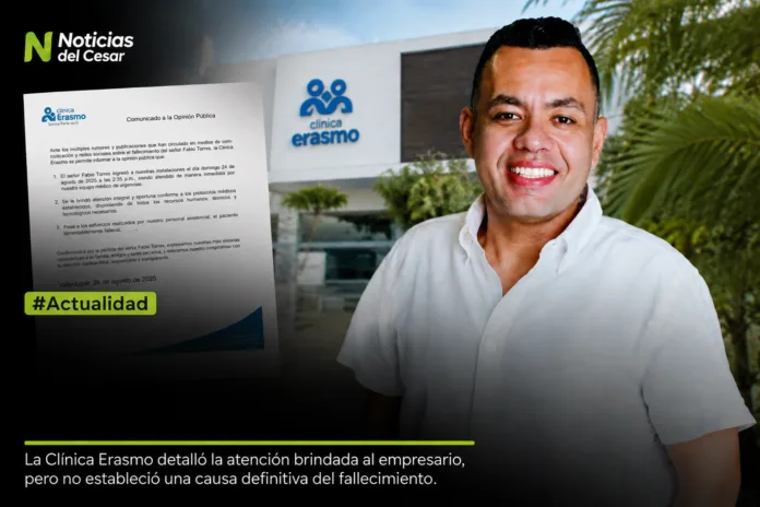 Fabio Torres junto a la Clínica Erasmo, que informó sobre la atención médica brindada antes de su fallecimiento.