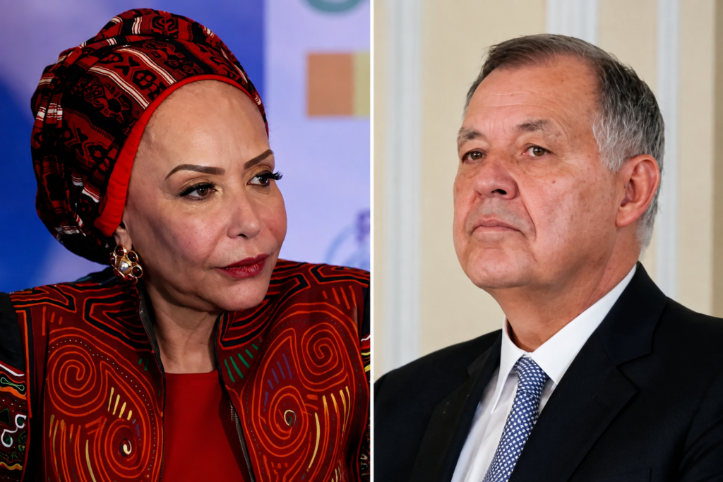 Piedad Córdoba y Alejandro Ordóñez en una imagen relacionada con el pleito por la destitución de la exsenadora.
