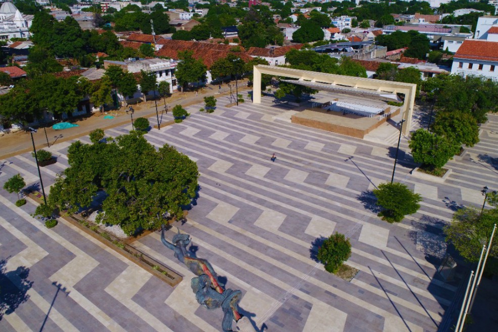 Vista aérea de la Plaza Alfonso López donde se encuentra el histórico Palo de Mango de Valledupar