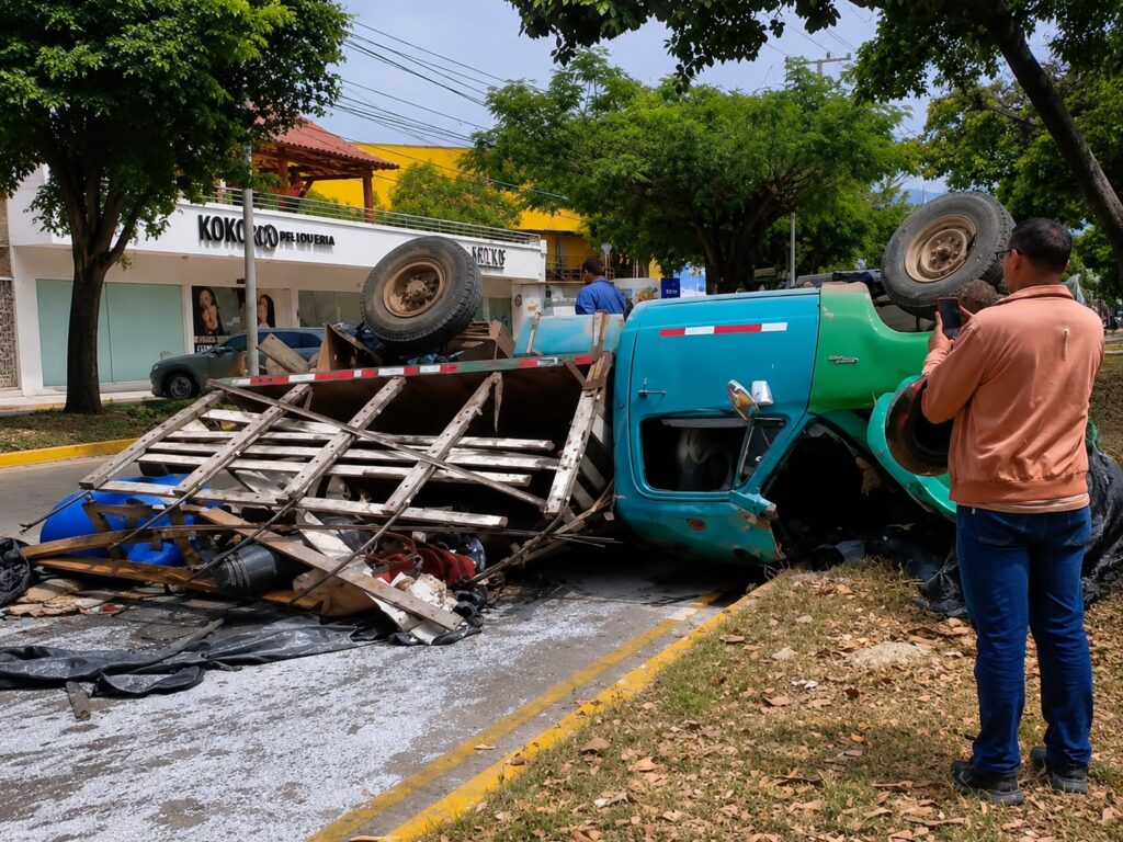 Accidente de camión en la avenida Simón Bolívar de Valledupar