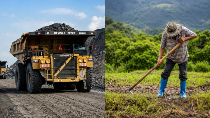 Camión carbonero y trabajador del campo como representación de las actividades productivas del Cesar