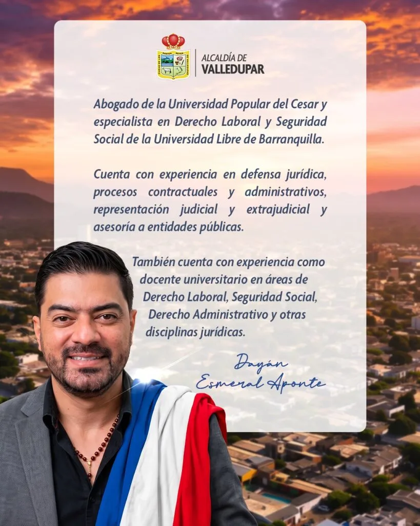 Dayán Esmeral Aponte, nuevo jefe de la Oficina Asesora Jurídica de Valledupar