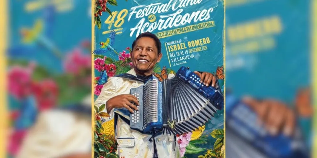 Afiche del Festival Cuna de Acordeones con homenaje a Israel Romero en Villanueva