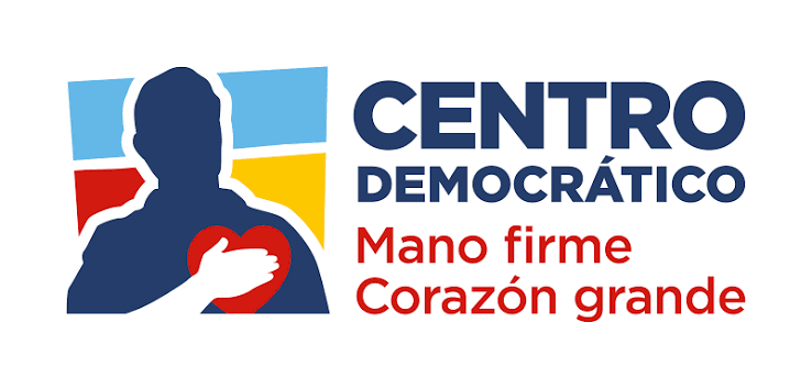 Logo oficial del Centro Democrático con el lema "Mano firme, corazón grande", utilizado en el debate sobre la identidad política del partido.
