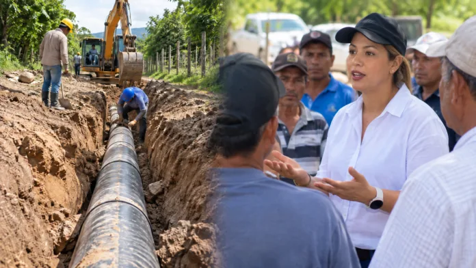 Andreína García durante visita al acueducto de La Junta y obras de tubería