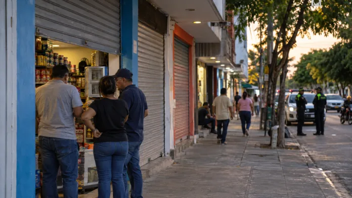 Imagen ilustrativa de comercios y vigilancia policial por el panfleto falso en Valledupar.