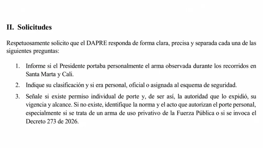 Derecho de petición al Dapre sobre el arma de Abelardo De La Espriella y el permiso para su porte.