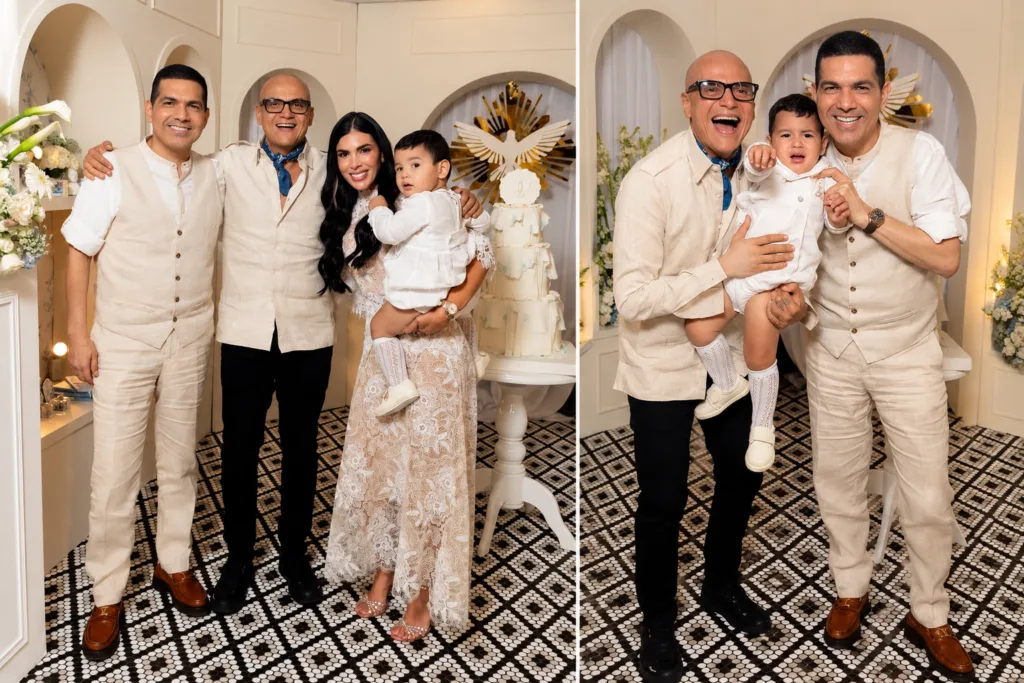Silvestre Dangond y Peter Manjarrés junto a Pedro Jr. durante su bautizo.