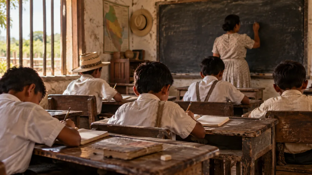 Recreación de la niñez de Náfer Durán en una escuela de El Paso