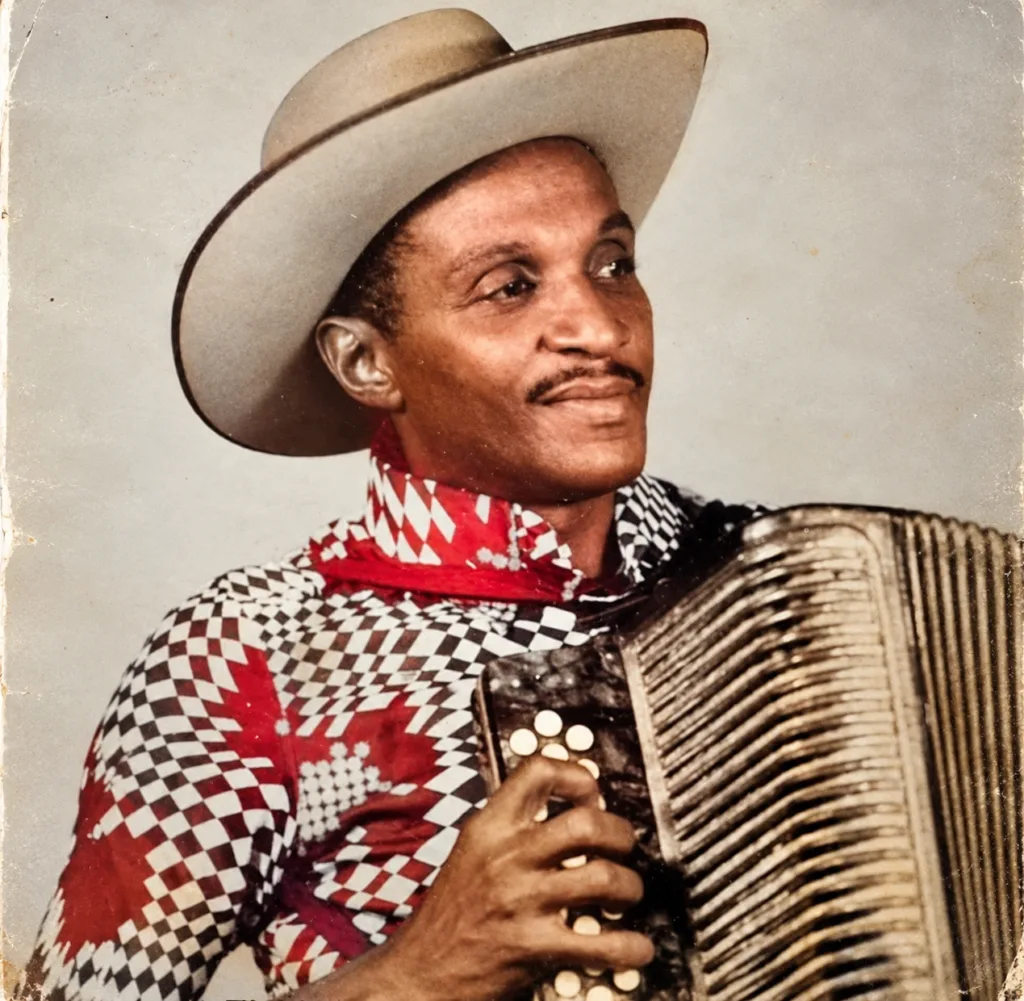 Náfer Durán joven con acordeón durante sus primeros años como juglar vallenato