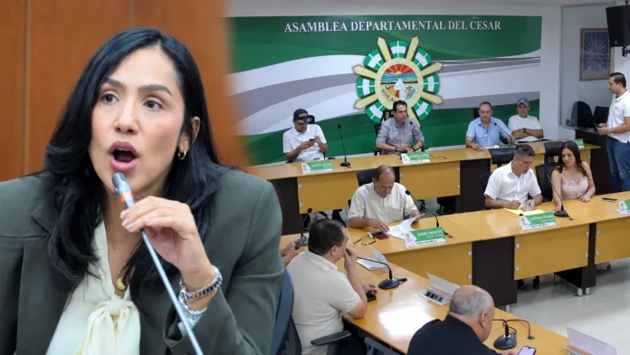 Composición de Claudia Zuleta y la sesión de la Asamblea del Cesar que expresó su respaldo a la senadora.
