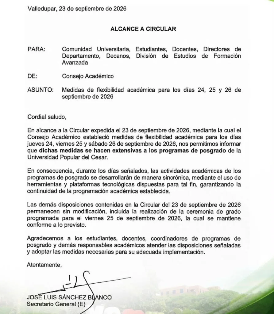Circular de la UPC sobre flexibilidad académica del 24 al 26 de septiembre de 2026
