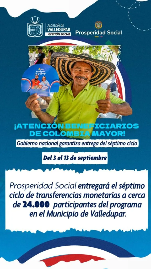 Colombia Mayor en Valledupar pagará el séptimo ciclo del 3 al 13 de septiembre