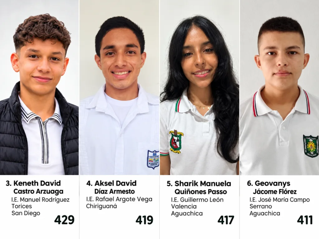 Estudiantes ubicados entre los puestos 3 y 6 de los mejores puntajes Icfes del Cesar.