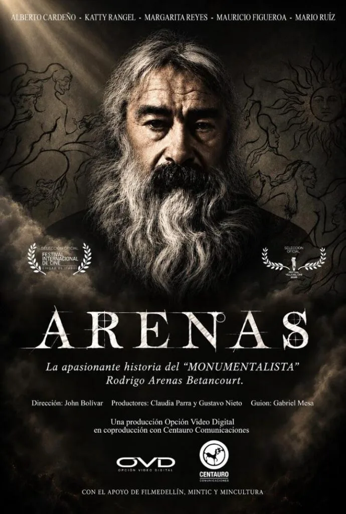Afiche de la película Arenas dirigida por John Bolívar sobre Rodrigo Arenas Betancourt
