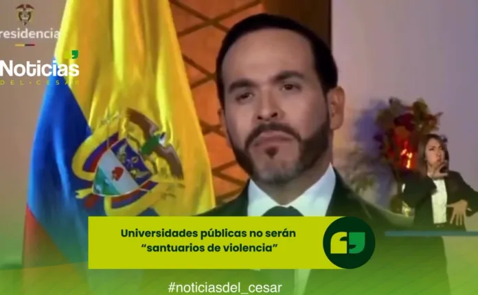 El presidente Abelardo De La Espriella anunciando medidas contra la violencia en las universidades públicas de Colombia.