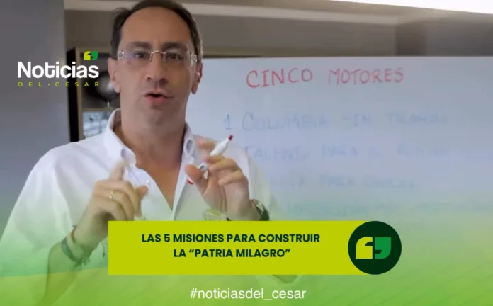 El vicepresidente presentando las cinco misiones y motores para construir la Patria Milagro en Colombia.