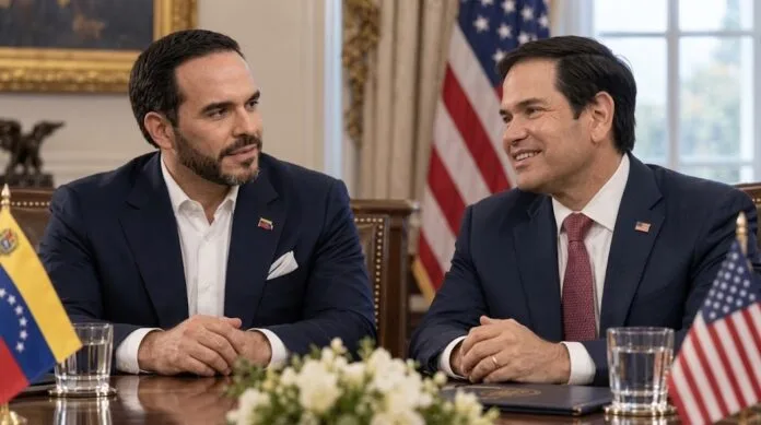 Marco Rubio y Abelardo De La Espriella durante un encuentro institucional relacionado con la agenda entre Colombia y Estados Unidos