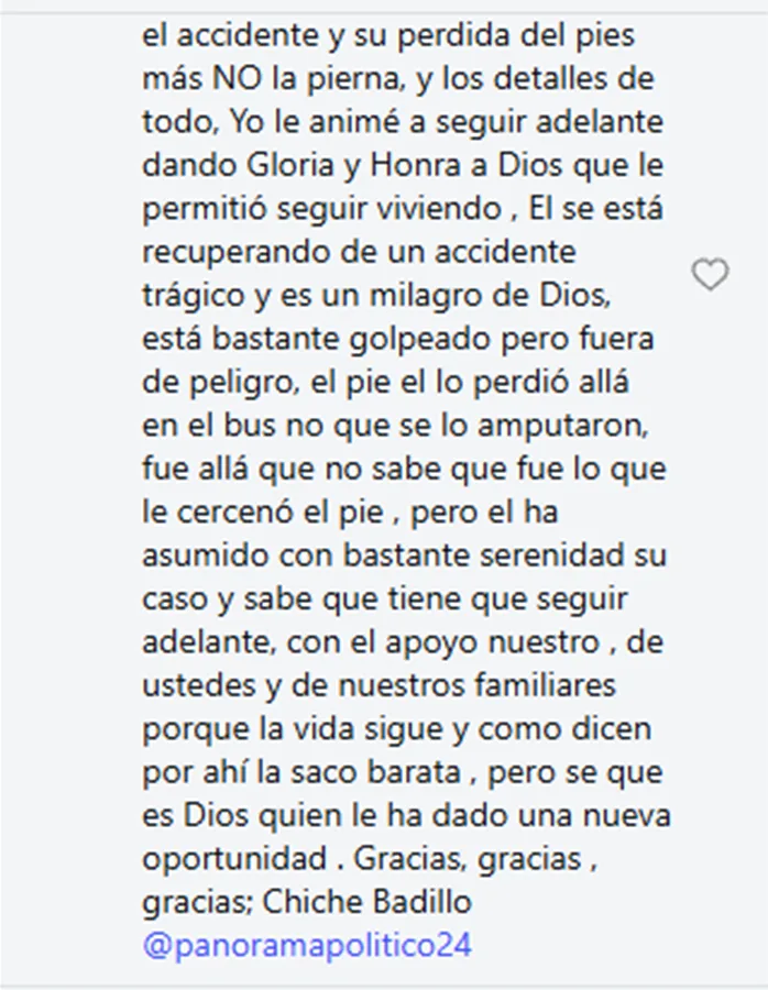 Padre de Nando Badillo habla de su recuperación tras el accidente