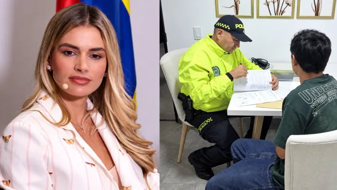Ana Lucía Pineda junto a una imagen del procedimiento contra el hombre señalado de amenazarla.