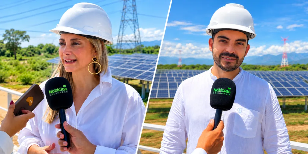 Alexandra Hernández, de SER Colombia, y Eduardo Ospina, de Unergy, entrevistados por Noticias del Cesar sobre energía solar.