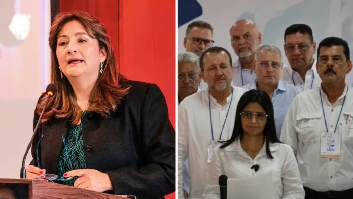 Fotocomposición de Ángela María Buitrago hablando ante un micrófono y una fotografía grupal de los participantes del encuentro de Valledupar de 2025.