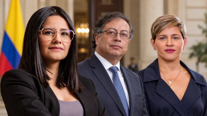 Angie Rodríguez, Gustavo Petro y Verónica Alcocer en una composición fotográfica que ilustra las declaraciones de la exdirectora del Dapre sobre un supuesto pacto criminal.