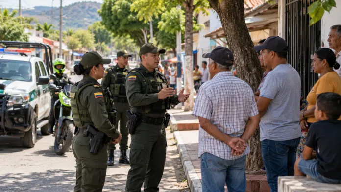 Policías dialogan con ciudadanos en una imagen ilustrativa sobre los bloques de seguridad urbana en Valledupar.