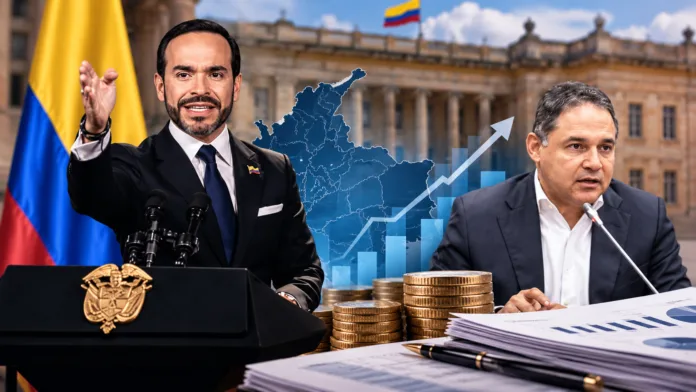 Abelardo de la Espriella y Honorio Henríquez en una composición editorial sobre la Ley de Rescate Económico en Colombia.