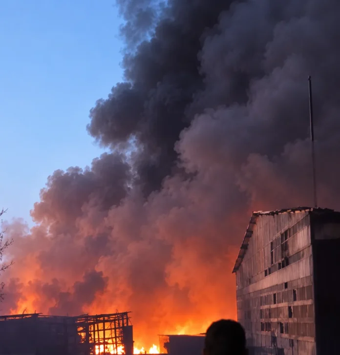 Imagen de la emergencia relacionada con la explosión de combustible en Aguachica, que dejó cuatro personas heridas en el sector Los Columpios.