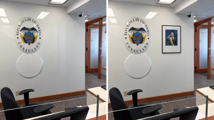 Comparativa del Consulado de Vancouver antes y después de instalar la foto presidencial