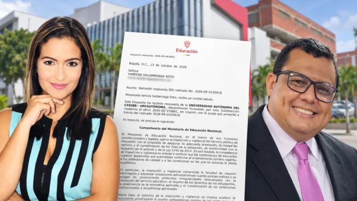 Vanessa Saldarriaga y Eddwin Robles Manigua en composición editorial sobre la indagación en Uniautónoma por denuncia de docente embarazada.