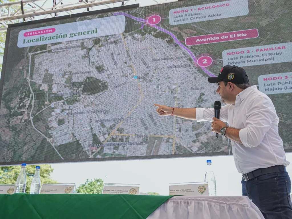 Mapa de localización y nodos del proyecto Ecoparque del río Guatapurí.