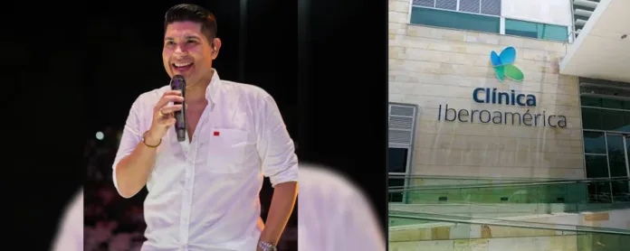 Kbeto Zuleta durante una presentación musical y la fachada de la Clínica Iberoamérica de Barranquilla.
