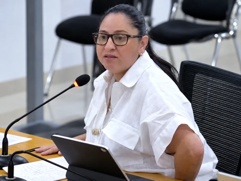 Olga Lucía Iglesias, secretaria de Hacienda del Cesar, durante sesión de la Asamblea sobre descuentos del impuesto vehicular.