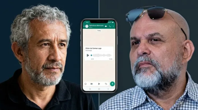 Pacto de Valledupar: composición de Víctor de Currea-Lugo y Salvatore Mancuso con un audio de WhatsApp en el centro.