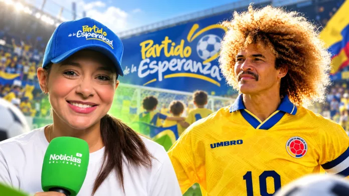 Composición ilustrativa del Partido de la Esperanza en Valledupar con Pili Maestre y Carlos ‘El Pibe’ Valderrama.