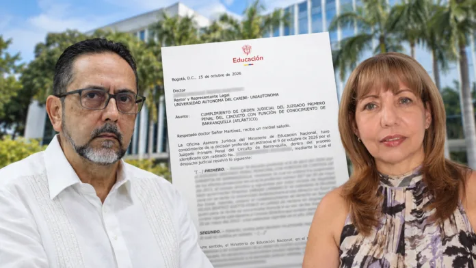 Jorge Senior y Ana Bernarda Sájer junto al oficio de MinEducación sobre la rectoría de Uniautónoma.